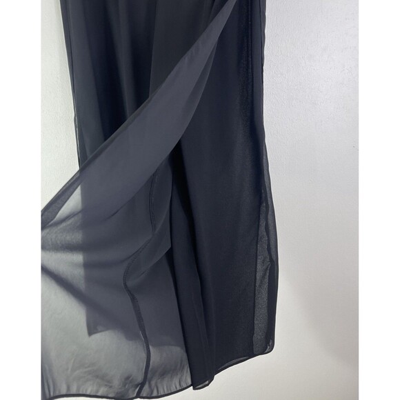 Black Sheer Chiffon Wide Leg Palazzo Pants 8 Flowing Boho Dressy Evening Resort - Picture 5 of 12